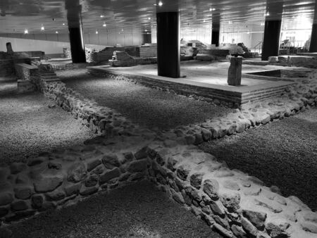 A view of the ruins of the ancient city of Serdica which now form part of the underground railway station in Sophia, Bulgariaの写真素材