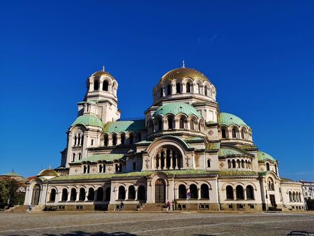 An exterior view of the Bulgarian Orthodox Cathedral Church in the heart of Sofia, Bulgaria