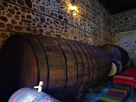 A view of the traditional wooden wine barrels used in the wine growing town of Melnik in Bulgaria