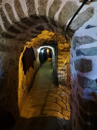 A view of an underground wine cellar in a local traditional winery in the town of Melnik in Bulgariaのeditorial素材