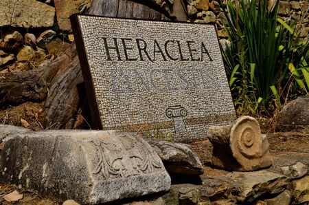 A view of the ruined architecture of the ancient city of Heraclea Lyncestis near Bitola in North Macedonia.の写真素材