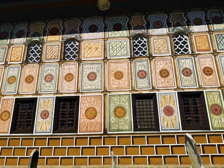 An exterior view of the painted mosque in the town of Tetovo in North Macedoniaのeditorial素材