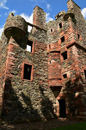 An exterior view of the ruins of a medieval tower house at Greenknowe in the Scottish Borders.の写真素材