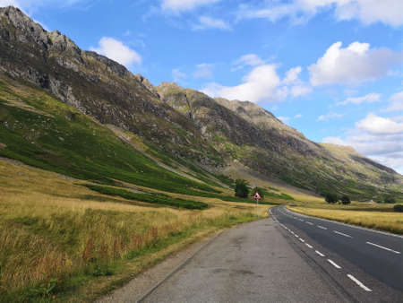A view of the spectacular and rugged mountain scenery in Glencoe in the Scottish Highlands.