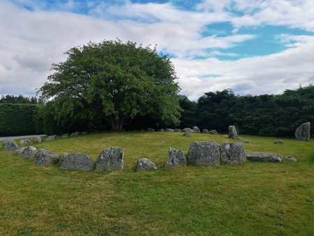 A view of a Neolithic stone circle in the Scottish Highland town of Aviemore.の写真素材