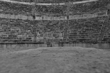 A view of the ancient Roman Amphitheatre in the historic district of Amman in Jordan.の写真素材