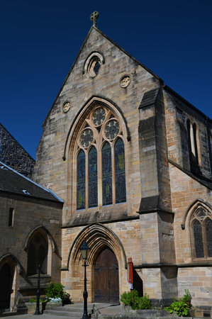 An exterior view of a church building in the Scottish town of Dumbarton.の写真素材
