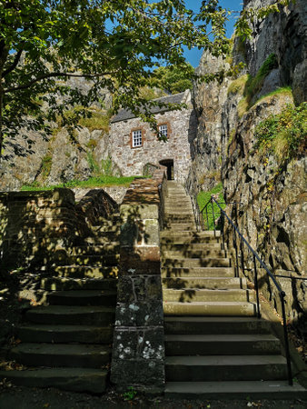 A view of the architecture of the old historic castle in Dumbarton in Scotland.の写真素材