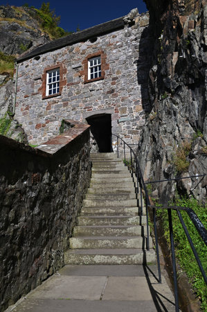 A view of the architecture of the old historic castle in Dumbarton in Scotland.の写真素材