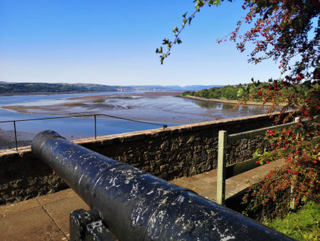 A view of the architecture of the old historic castle in Dumbarton in Scotland.の写真素材