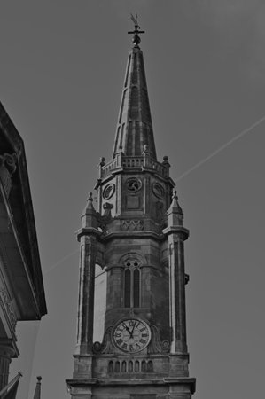 An exterior view of the architecture of the Tron Kirk building on the Royal mile in Edinburgh.