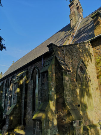 An exterior view of the old rural church building in the town of Fazeley in England.の写真素材
