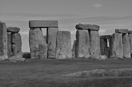 A view of the impressive neolithic stone circle at Stonehenge near Salisbury in England.の写真素材