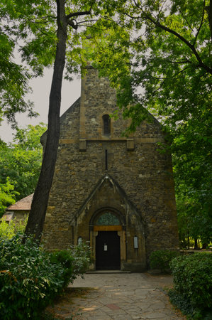 An exterior view of St. Michaels Chapel building on Margaret Island in the city of Budapest in Hungary.の写真素材