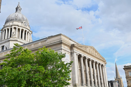 An external view of the architectural details of public buildings in the city of Nottingham in England.の写真素材