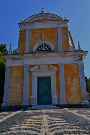 An exterior view of a church building in the quaint coastal town of Portofino in Italy.の写真素材