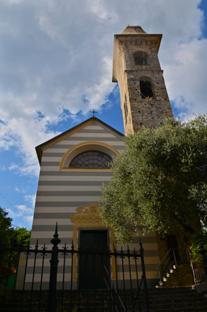 An exterior view of a church building in the quaint coastal town of Rapallo in Italy.の写真素材