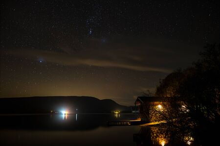 Orion rising over Ullswater & the Duke of Portland boathouseの写真素材
