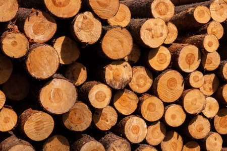 A pile of logs in a wood on a late spring day