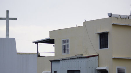 Typical houses in the city of Essaouira, Moroccoの写真素材