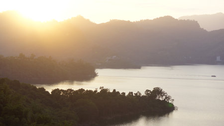 Sunset in the mountains above the Mekong River, Vietnam.の写真素材