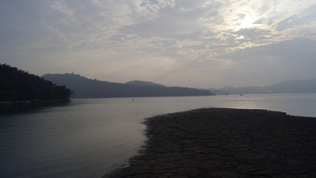 Sunset on the lake in the evening, Taipei, Taiwanの写真素材