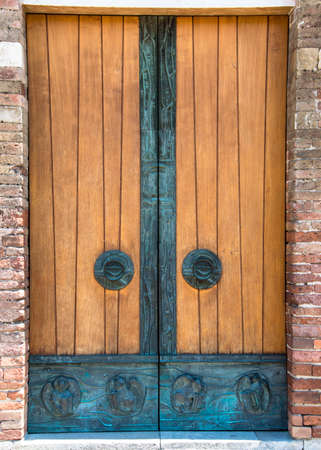 An Old door, with lock and door handleの写真素材