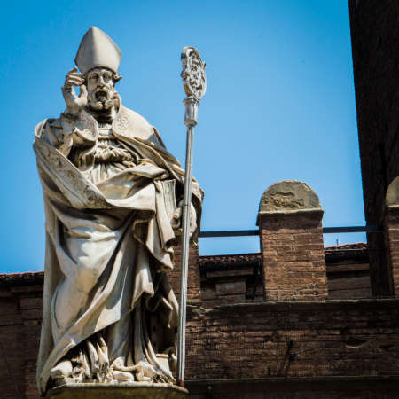 Statue of Saint Petronius, ancient priest of Bologna, Italyの写真素材