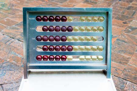 A vintage abacus placed in a urban enviroment