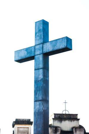 Blue Steel Cross with white background, North Italian Graveyard