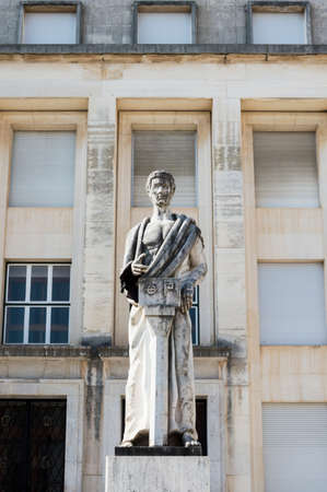 Statue in front Facultade de Letras in Coimbra University, Portugalのeditorial素材