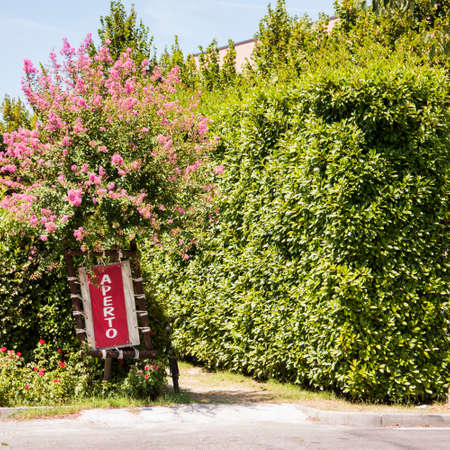 Open shop signboard in italian language "open"の写真素材