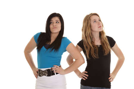 Two teen girl showing how rude and stuck up they are.の写真素材