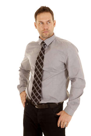 a man with a serious expression on his face wearing a tieの写真素材