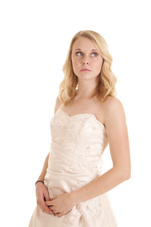 A woman in her formal gown with a serious expression on her face.の写真素材