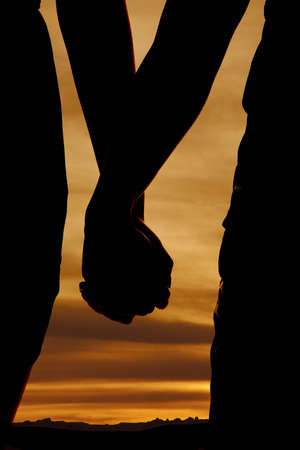 A close up of a silhouette of a couple holding hands.