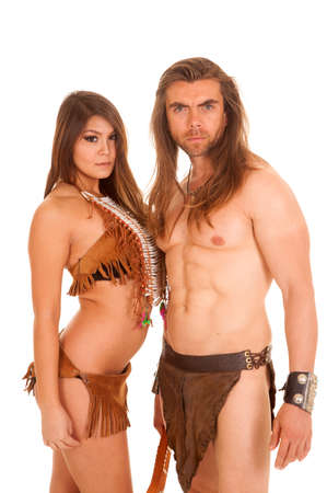An American man holding on to his Native American womanの写真素材