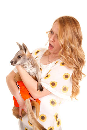 a woman shocked at what her kangaroo just did.の写真素材