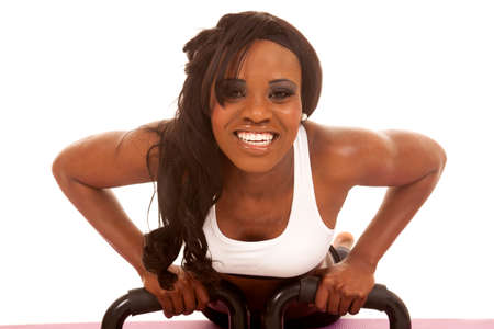 an African American working out, doing a push up.の写真素材