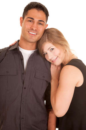 a couple together with smiles on their faces.の写真素材