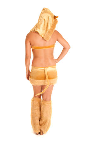 A woman in her kangaroo costume showing off her tail.の写真素材