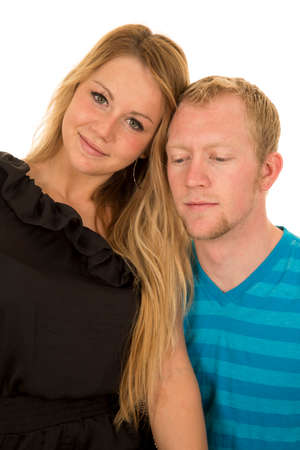 a woman and man with their heads together.の写真素材