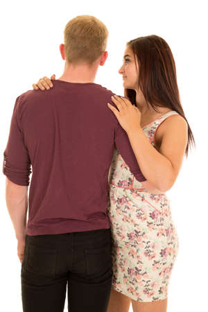 A woman looking at her man from the side.の写真素材