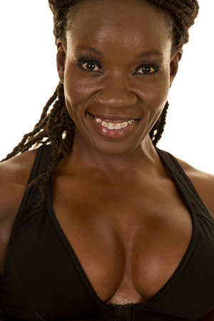An African American up close in her bikini top with a smile.の写真素材