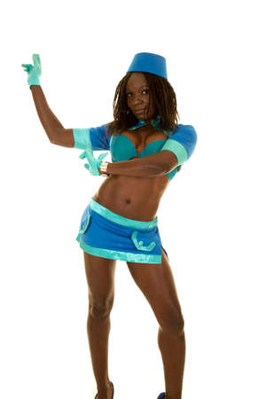 An African American woman in her Halloween costume, playing the part.の写真素材