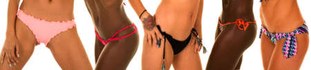 A picture of five women with different shapes and forms in their bikini bottoms.の写真素材