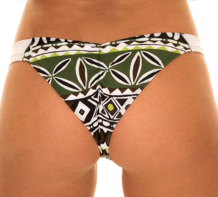 A close up of a woman's butt in her bikini bottoms.の写真素材