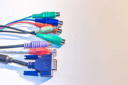 The different computer cables on white backgroundの写真素材