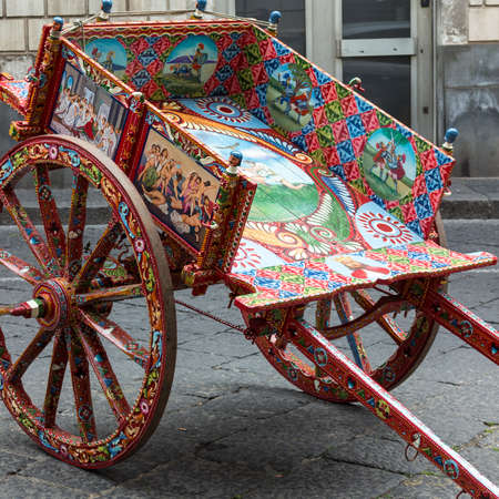 Sicilian cart, art, painting wooden, a typical.のeditorial素材