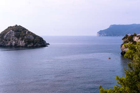 View of the island of Bergegg, located in front of the Italian coast of Liguriaの写真素材